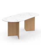 Table à manger extensible Gabin effet marbre blanc/pieds bois - 160/200x90x75 cm