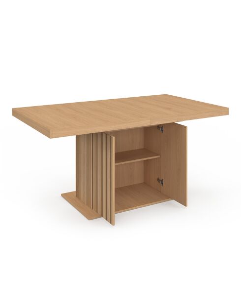 Table à manger extensible Faustine bois et pied lattes avec rangement intégré bois - 160/200x90x75 cm
