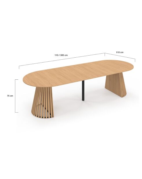 Table à manger ronde extensible Camélia bois  - 110/300x110x75 cm
