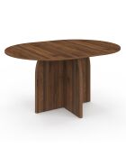 Table à manger ronde extensible Japandi bois effet noyer - 110/150x110x75 cm