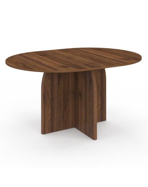 Table à manger ronde extensible Japandi bois effet noyer - 110/150x110x75 cm