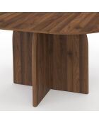 Table à manger ronde extensible Japandi bois effet noyer - 110/150x110x75 cm