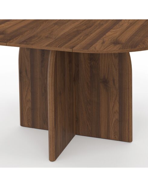 Table à manger ronde extensible Japandi bois effet noyer - 110/150x110x75 cm