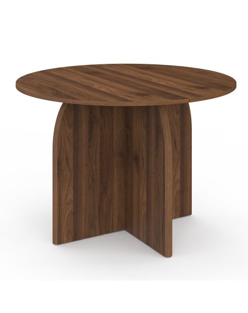 Table à manger ronde extensible Japandi bois effet noyer - 110/150x110x75 cm