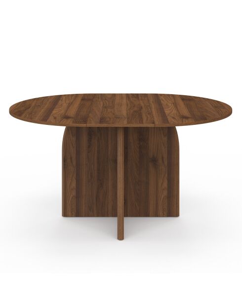 Table à manger ronde extensible Japandi bois effet noyer - 110/150x110x75 cm