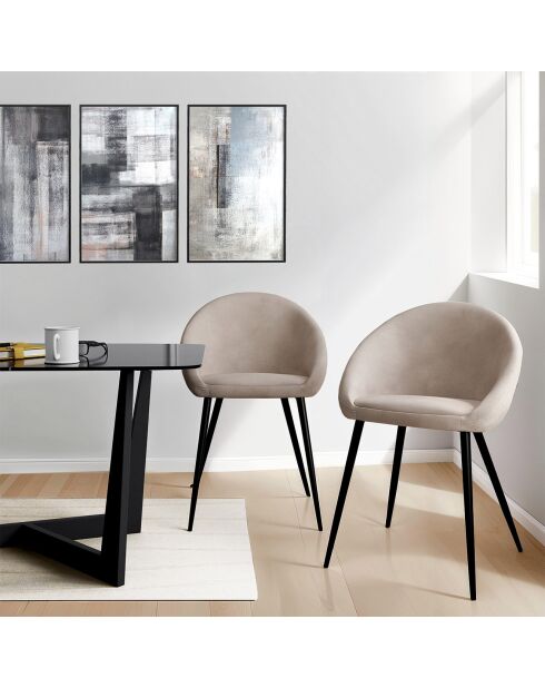 2 Chaises Dory en velours taupe - 54x52x77 cm