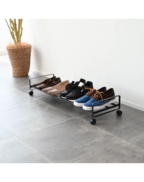 Etagère à chaussures avec roulettes noire - 83.5x27.5x14.5 cm