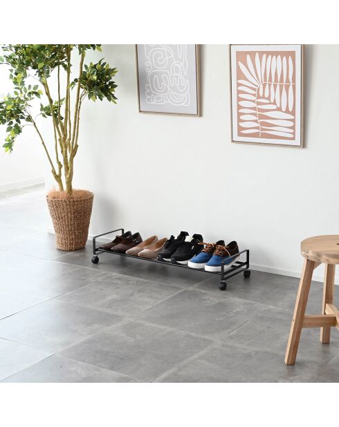 Etagère à chaussures avec roulettes noire - 83.5x27.5x14.5 cm
