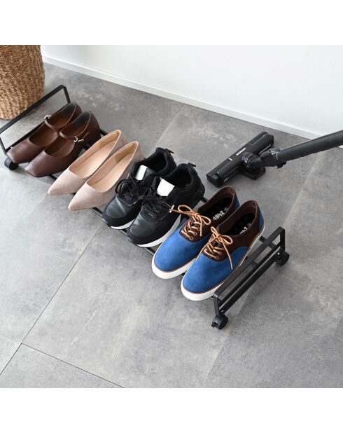 Etagère à chaussures avec roulettes noire - 83.5x27.5x14.5 cm