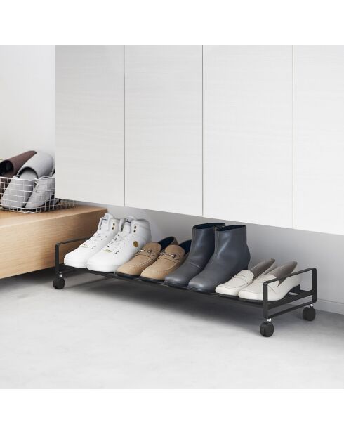 Etagère à chaussures avec roulettes noire - 83.5x27.5x14.5 cm