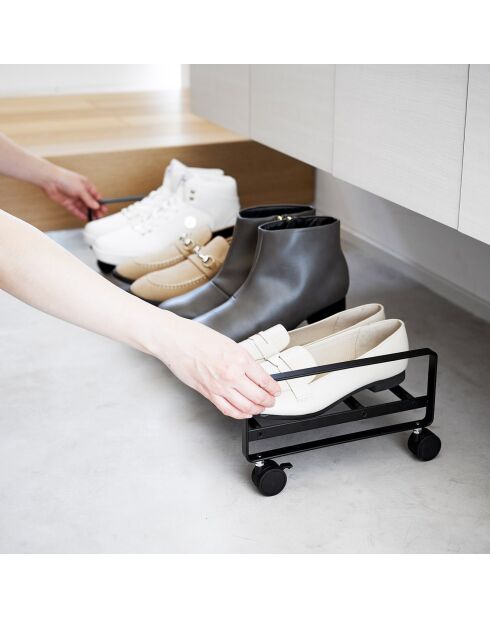 Etagère à chaussures avec roulettes noire - 83.5x27.5x14.5 cm