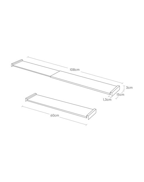 Weiße Schubladenablage, 60-108 x 15 x 3 cm