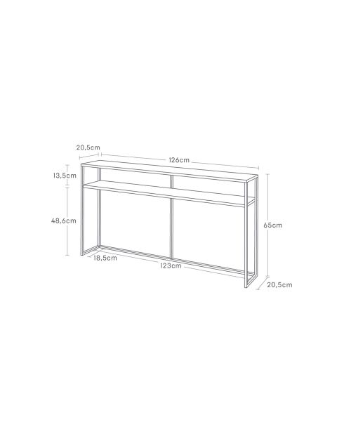 Mesa consola con estante negro - 126x20,5x65 cm