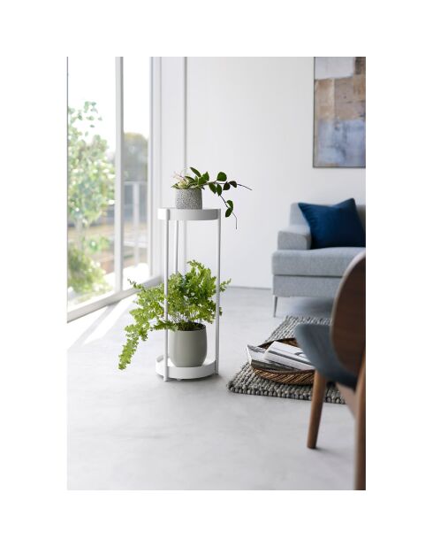 Support à plantes à 2 niveaux avec roulettes blanc - 25x26.5x70 cm