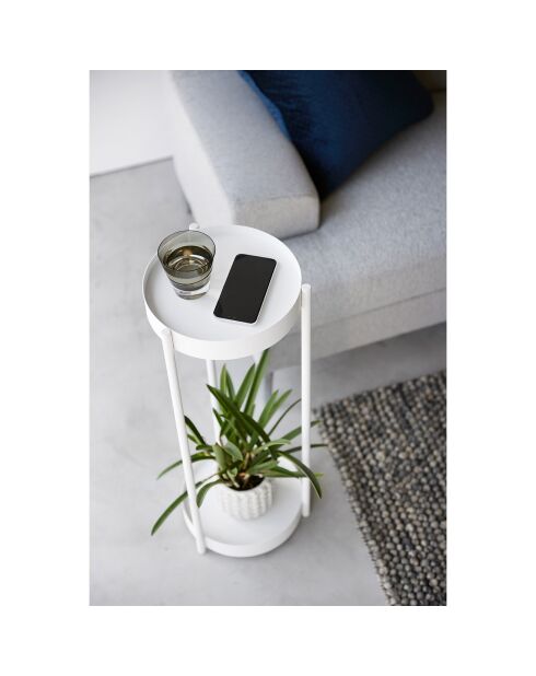 Support à plantes à 2 niveaux avec roulettes blanc - 25x26.5x70 cm