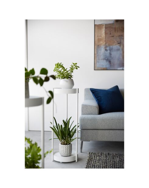 Soporte para plantas de 2 niveles con ruedas blancas - 25 x 26,5 x 70 cm