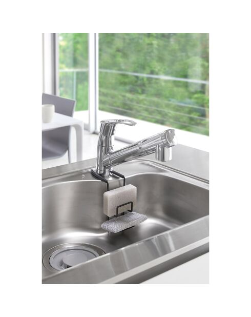 Porte-éponges double à suspendre noir - 6x16x15.5 cm