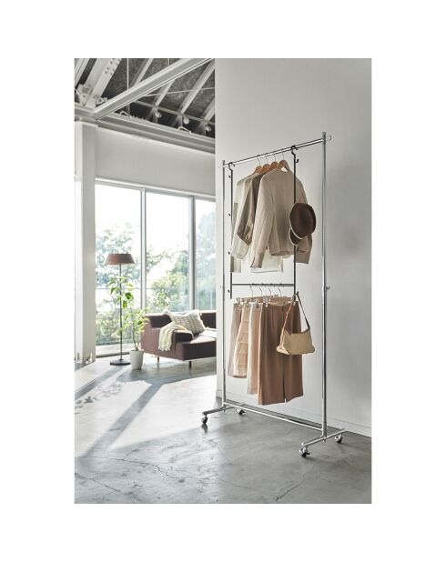 Estante de armario extensible negro de 2 niveles - 56-96 x 5,5x100 cm