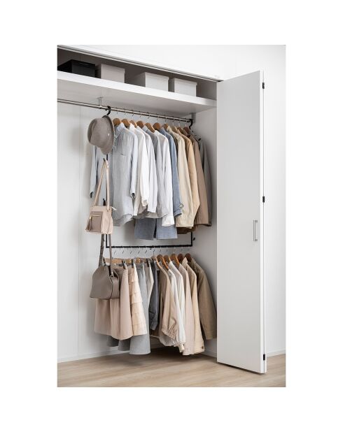 Estante de armario extensible negro de 2 niveles - 56-96 x 5,5x100 cm