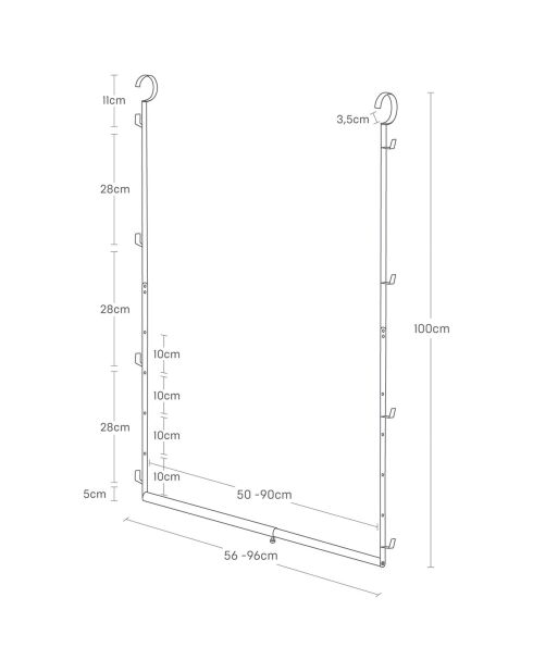 2-stöckiges, ausziehbares Schrankregal, 56 — 96 x 5,5 x 100 cm, Schwarz