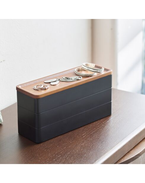 Boîte à accessoires à 3 niveaux avec couvercle noire - 24x8x11.5 cm