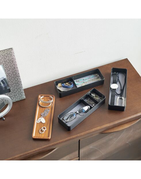 Boîte à accessoires à 3 niveaux avec couvercle noire - 24x8x11.5 cm