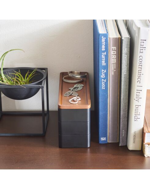 Boîte à accessoires à 3 niveaux avec couvercle noire - 24x8x11.5 cm