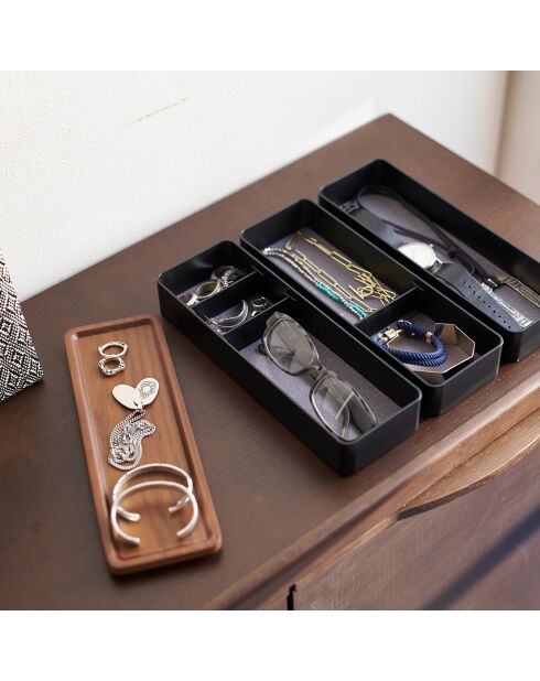 Boîte à accessoires à 3 niveaux avec couvercle noire - 24x8x11.5 cm