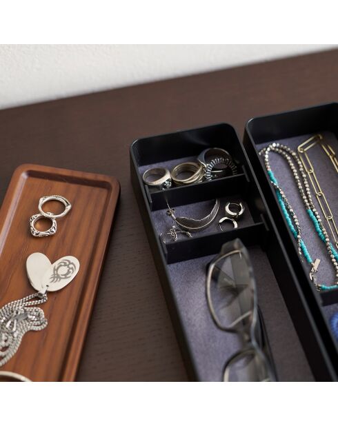 Boîte à accessoires à 3 niveaux avec couvercle noire - 24x8x11.5 cm