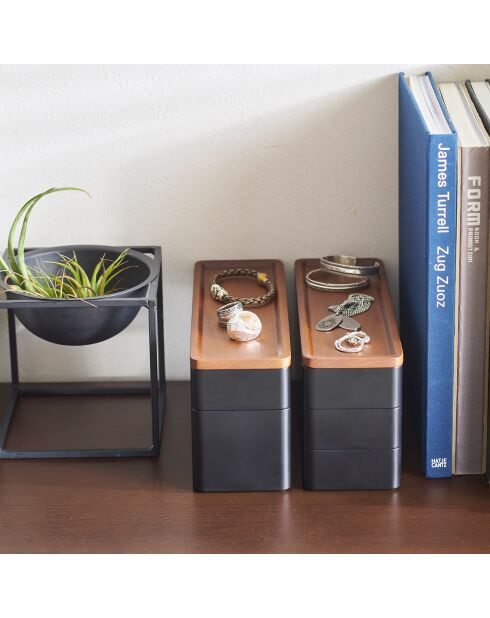 Boîte à accessoires à 3 niveaux avec couvercle noire - 24x8x11.5 cm