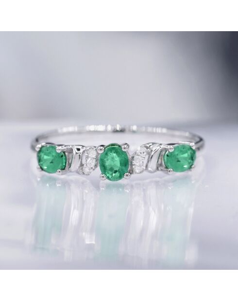 Bague Abaya Diamants 0.03 ct & Emeraudes 0.60 ct or blanc