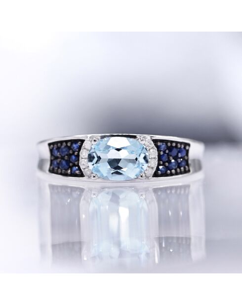 Bague Azur Diamants 0.04 ct Topaze 1.16 ct & Saphirs 0.25 ct Or Blanc
