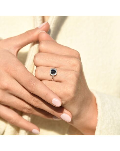 Bague Banjar Diamants 0.03 ct Saphirs 0.53 ct or blanc