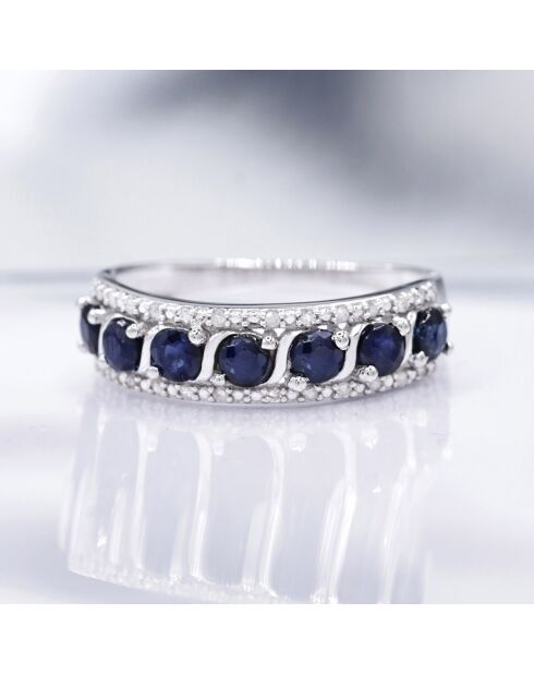 Bague Sitra Diamants 0.08ct & Saphir 1.26ct or blanc