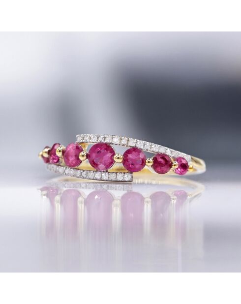 Bague Bran Diamants 0.08 ct & Rubis 1.05 ct or jaune