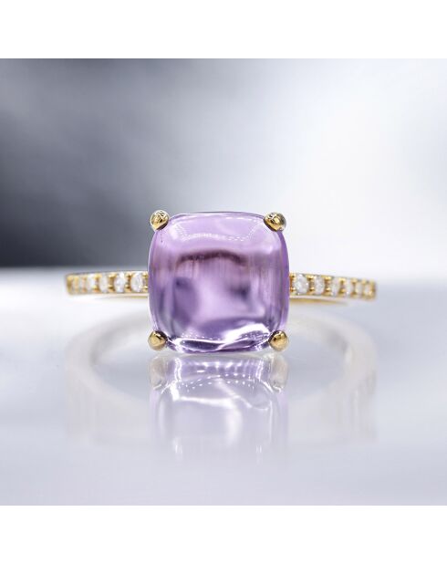 Bague Rose Dragée or jaune Diamants 0.11ct & Améthyste 4.4 cts