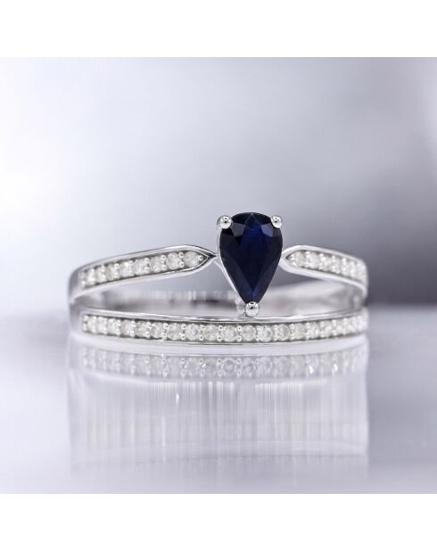 Bague Eugénie Diamants 0.2 ct Saphir 0.63 ct or blanc