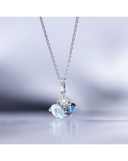 From here & elsewhere Anhänger Weißgold, Diamanten 0,05 ct und blaue Topase 1,17 ct