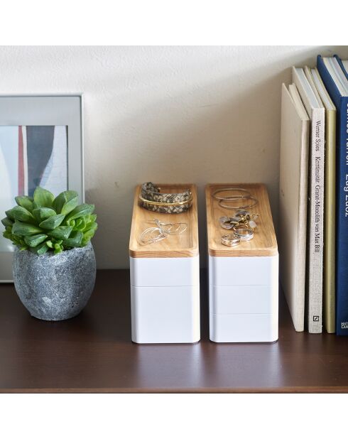 Boîte à accessoires à 3 niveaux avec couvercle blanche - 24x8x11.5 cm