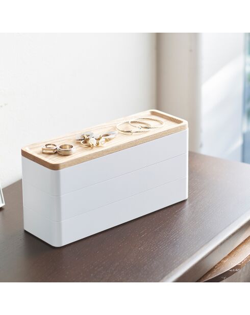 Boîte à accessoires à 3 niveaux avec couvercle blanche - 24x8x11.5 cm