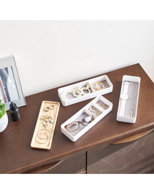 Boîte à accessoires à 3 niveaux avec couvercle blanche - 24x8x11.5 cm