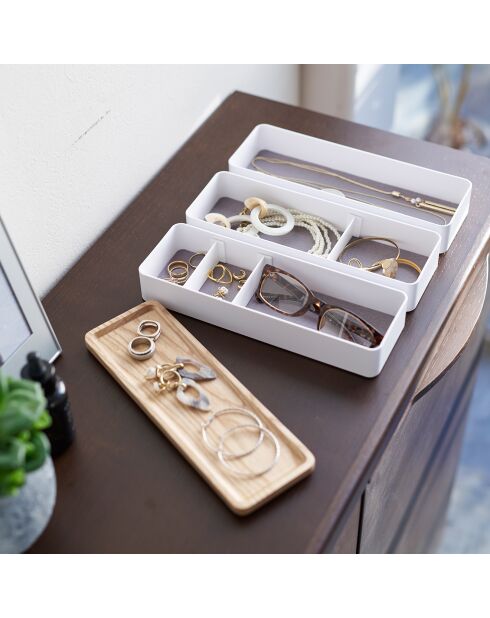 Boîte à accessoires à 3 niveaux avec couvercle blanche - 24x8x11.5 cm