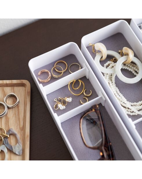 Boîte à accessoires à 3 niveaux avec couvercle blanche - 24x8x11.5 cm