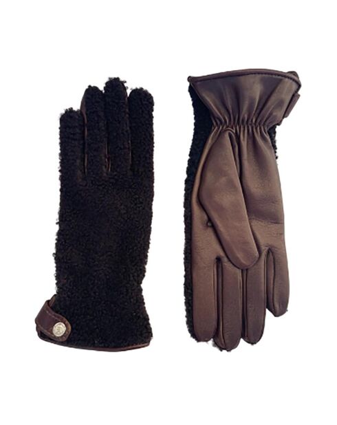 Gants en Cuir d'Agneau doublés Laine Madeleine marron foncé