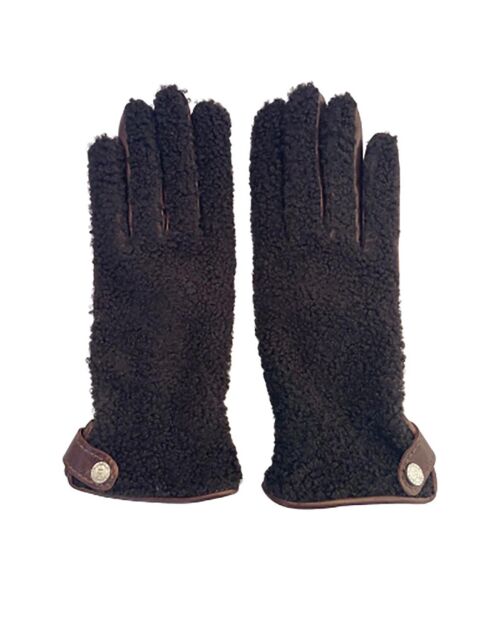 Gants en Cuir d'Agneau doublés Laine Madeleine marron foncé