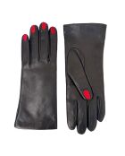Gants en Cuir d'Agneau doublés Laine Rennes noir/rouge