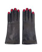 Gants en Cuir d'Agneau doublés Laine Rennes noir/rouge