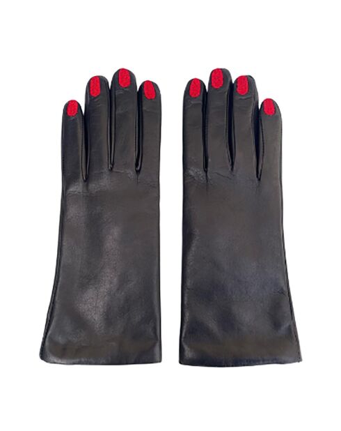 Gants en Cuir d'Agneau doublés Laine Rennes noir/rouge