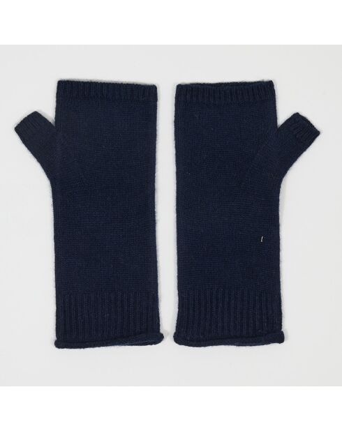 Mitaines 100% Cachemire poignets en côtes Mindy navy