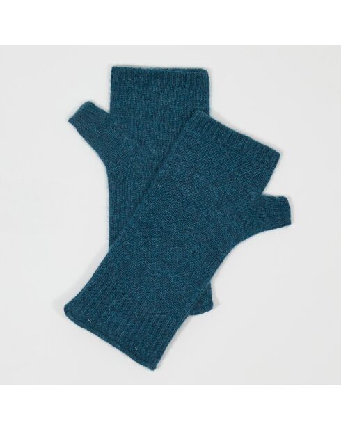 Mitaines 100% Cachemire poignets en côtes Mindy heathered teal